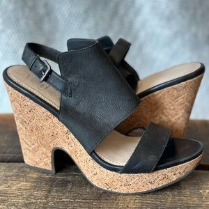 Naya Anthropologie Misty heels 8M black leather cork wedge heels